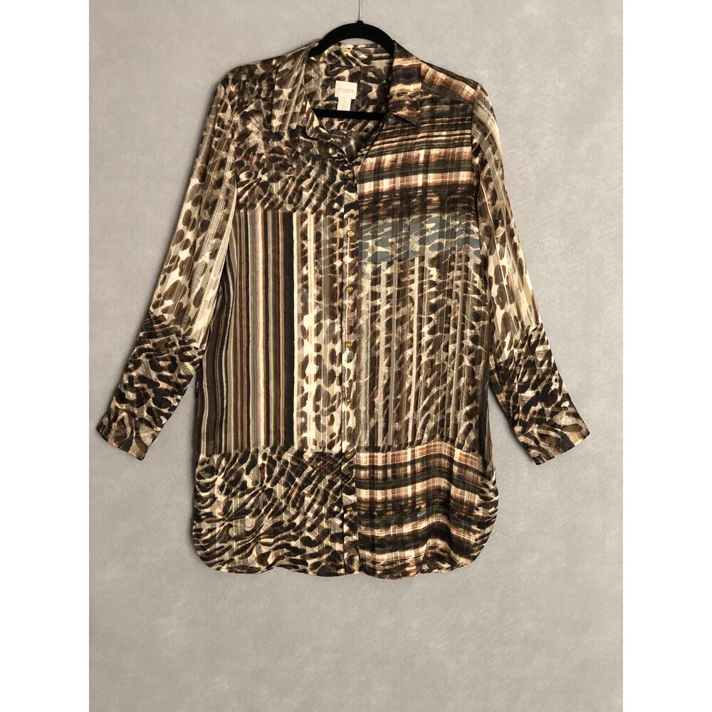 Chico's Aviana Top Women's Size 1 (M/8)  Striped Leopard Print